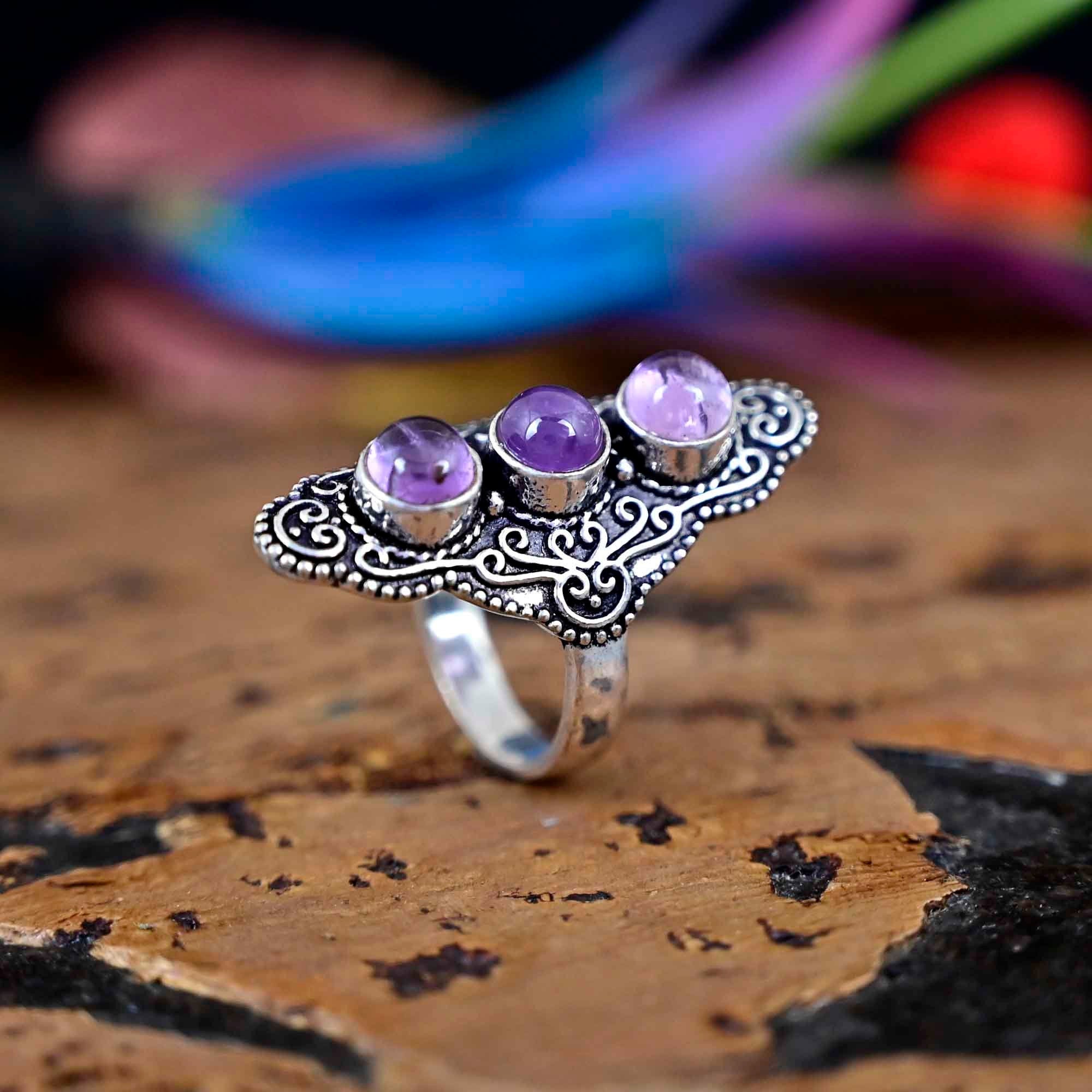 Natural Amethyst Ring Sterling Silver Ring Bridesmaid Ring Silver Ring Ring For Women Boho Hippie Ring Purple Quartz Jewelry