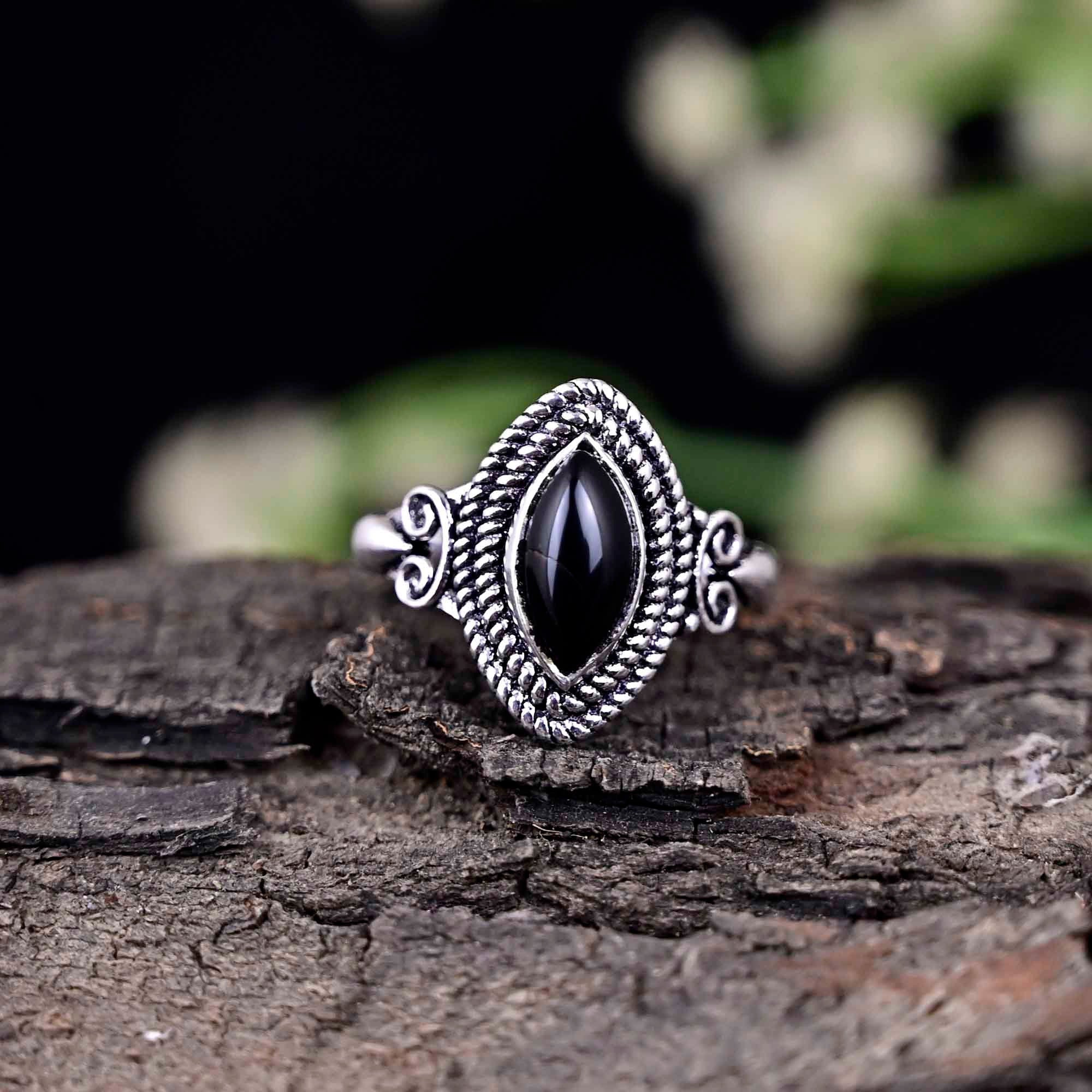 Marquise Black Onyx Ring, Rings for Women, 925 Sterling Silver Ring, Anniversary Ring, Black Onyx Jewelry, Bohemian Jewelry,