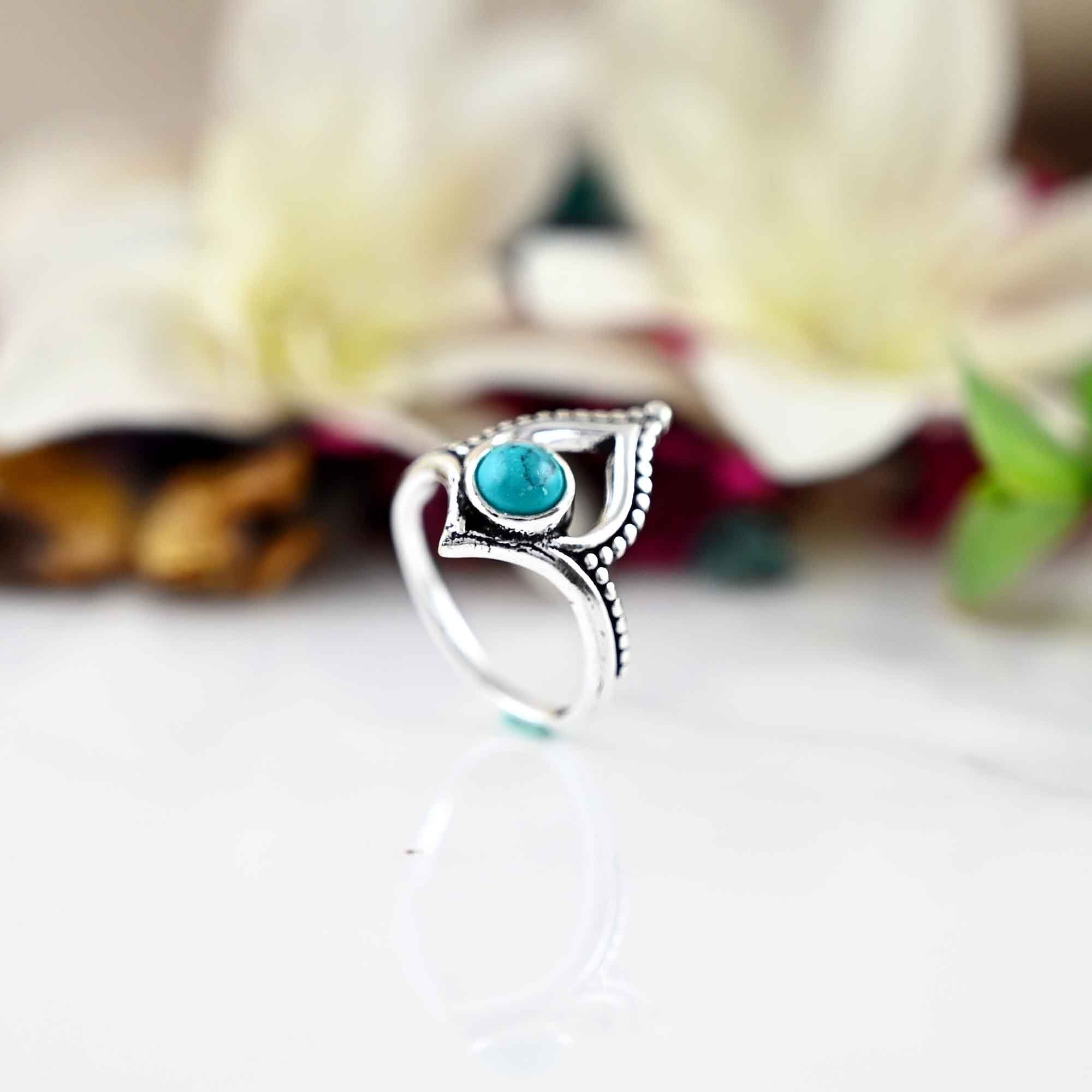 Genuine Turquoise Jewelry - Large Turquoise Ring - Turquoise Ring - December Birthstone Ring - Boho Turquoise Ring- Gemstone Ring - Gift
