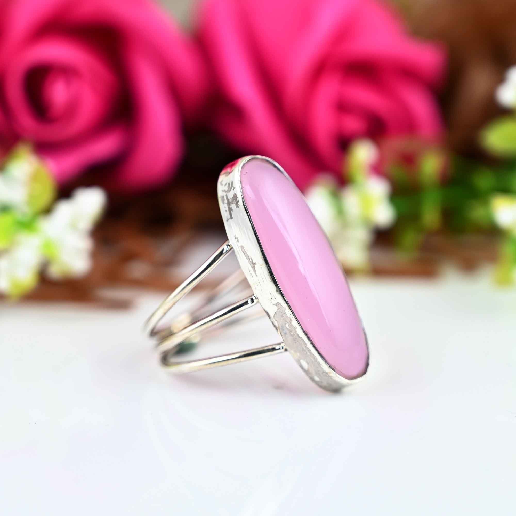 Natural Rose Quartz Ring, 925 Sterling Silver Ring, Long Stone Ring, Huge Ring, Bohemian Ring, Mom Gift, Statement Ring, Gift for Her