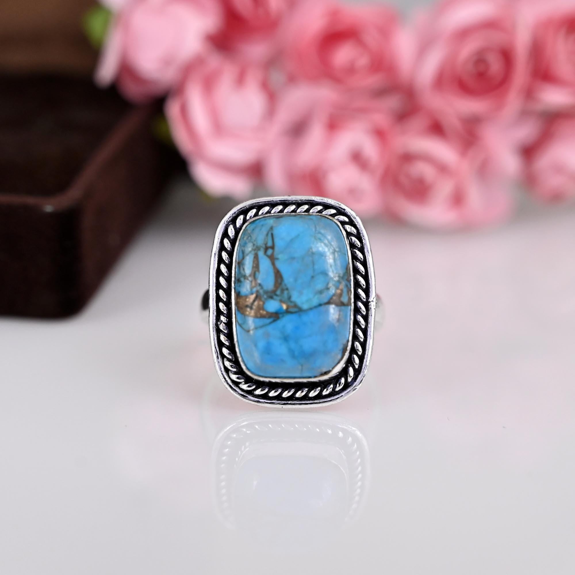 Multi Copper Turquoise Ring, Sterling Silver Ring, Silver Turquoise Ring, Gemstone Ring, Boho Ring, Turquoise Ring, Women Ring, Gift