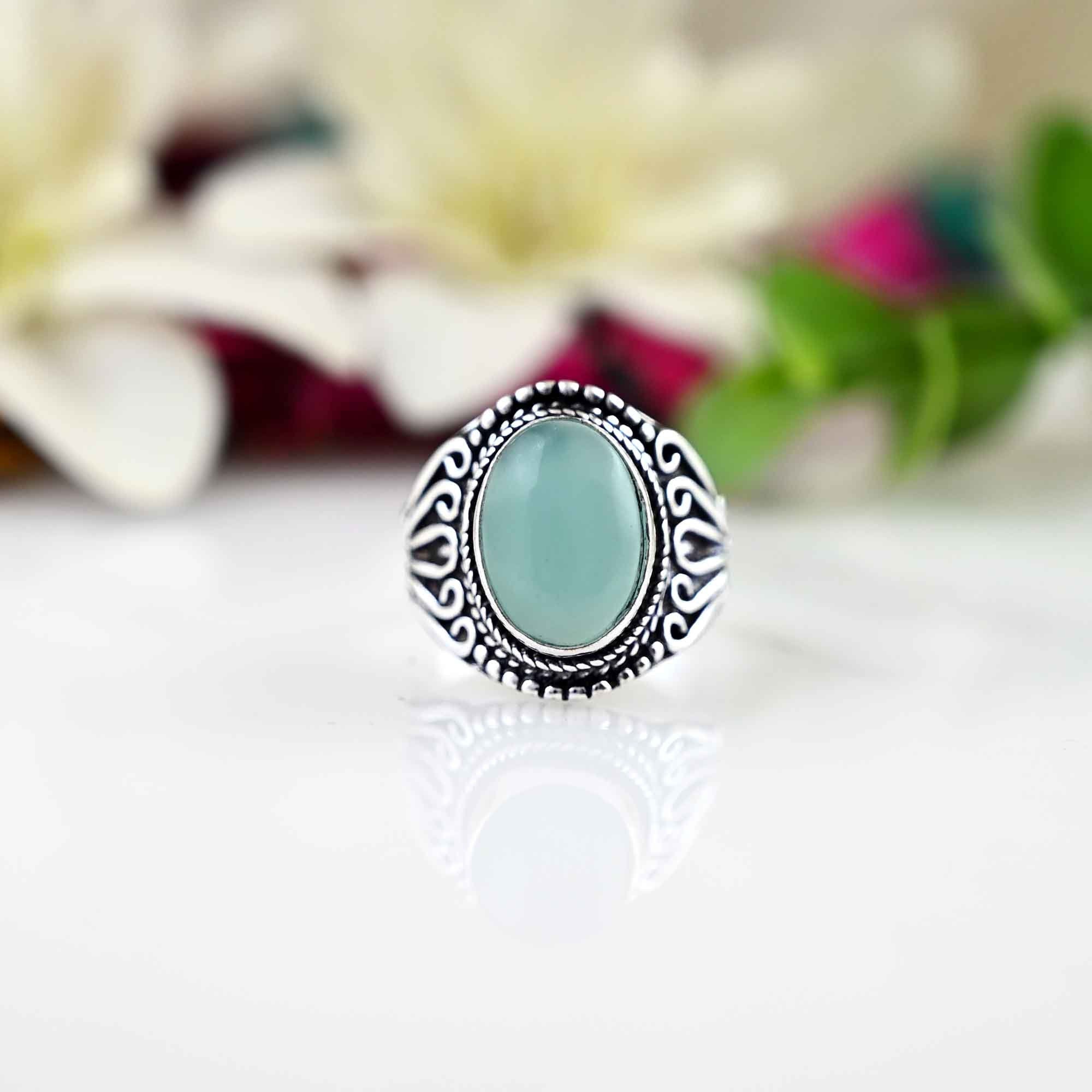 Genuine Aqua Chalcedony Ring, Aqua Chalcedony Silver Ring, Aqua Chalcedony Ring, 925 Sterling Silver Ring, Gift For Her