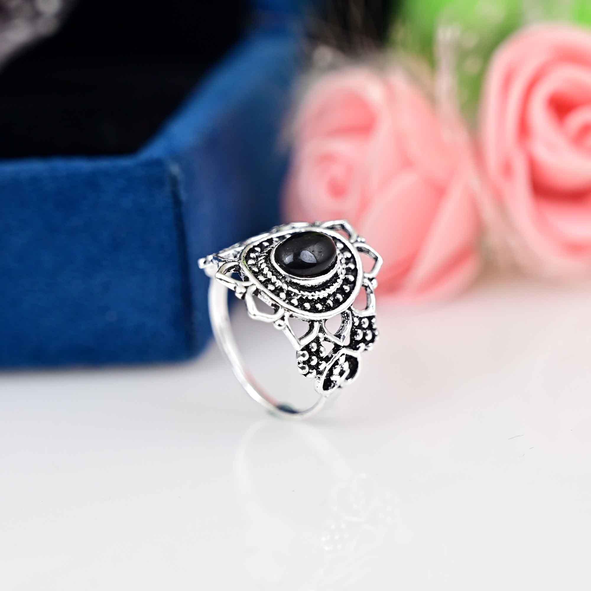 Filigree Ring - Black Obsidian Ring, 925 Sterling Silver Ring, Women Gift Ring, Gemstone Ring, Ring, Silver Ring, Obsidian Jewelry