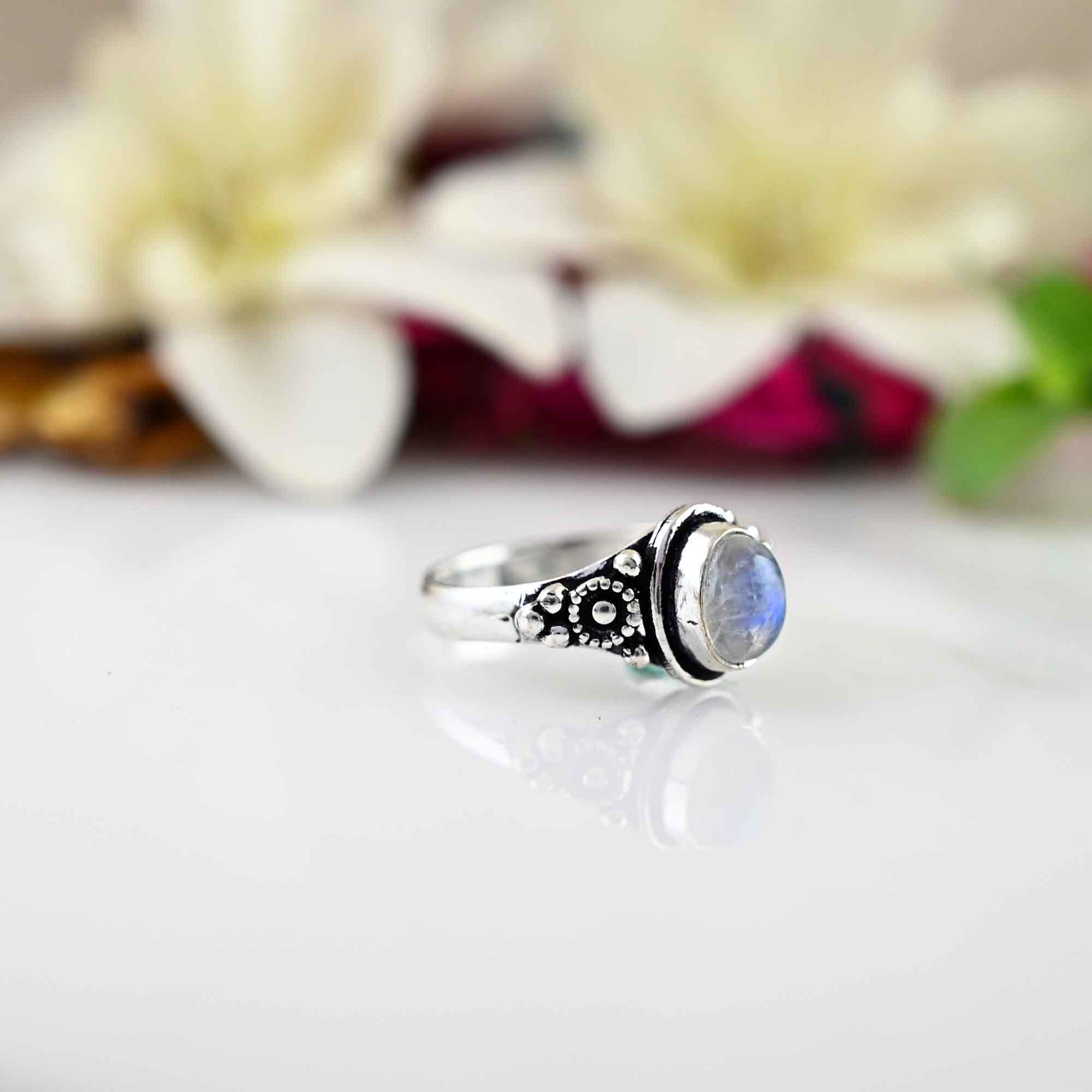 Moonstone Ring for Women Sterling Silver Ring Boho Ring Natural Large Oval Stone Ring Statement Ring Simple Band Ring Everyday-Bohemian