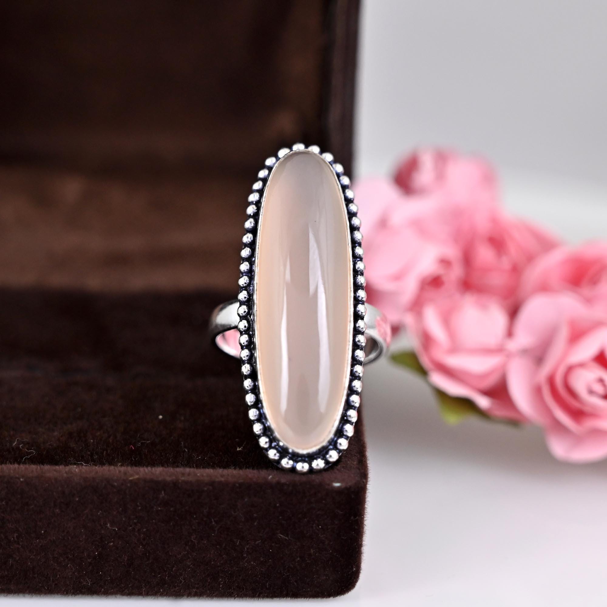 Rose Quartz Tear Drop Ring, Gemstone, Natural, Sterling Silver 925, Boho, Dainty, Jewelry, Handmade, Beautiful,January, Birthstone