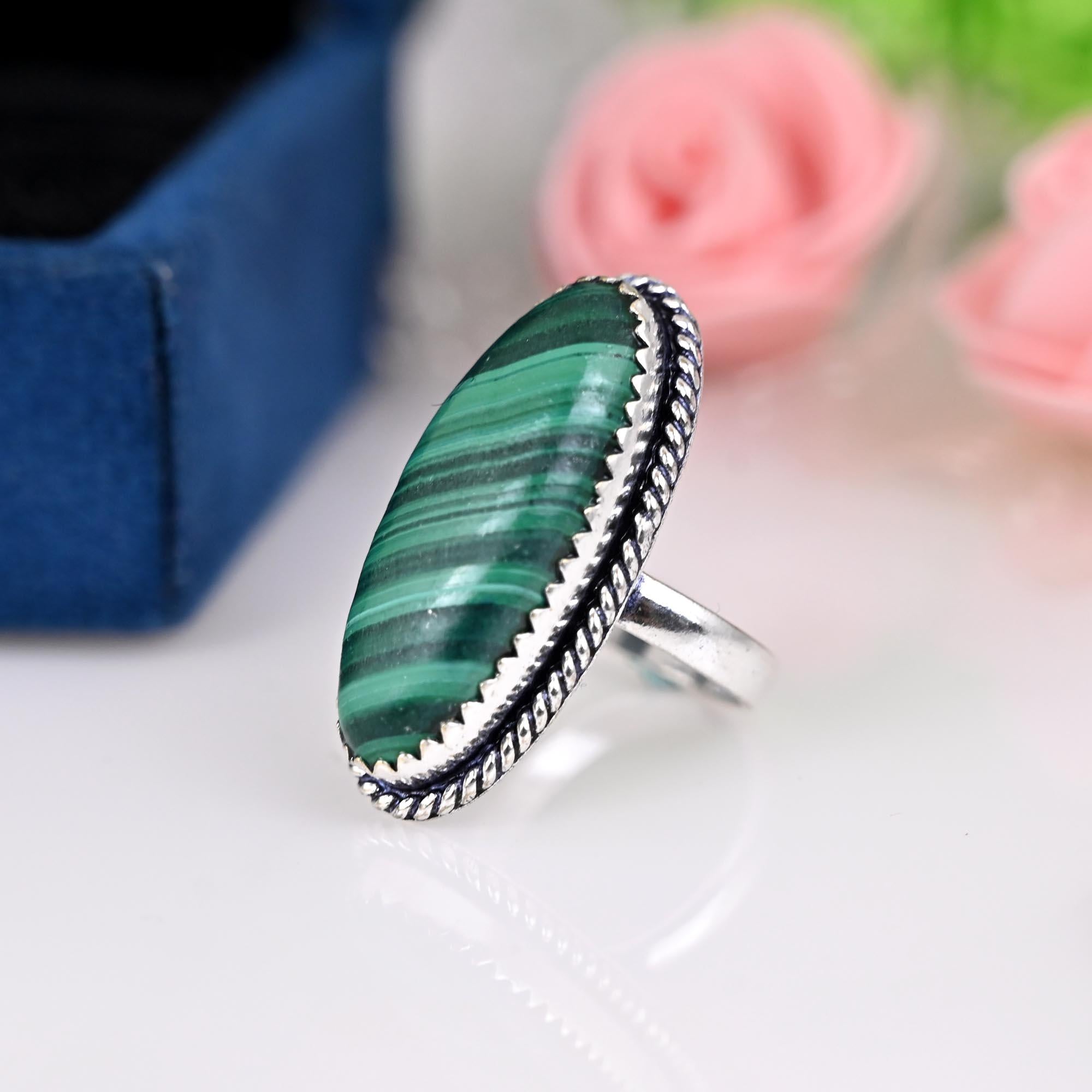 Real Malachite Ring, Malachite Ring for Men, Oval Malachite Ring, Handmade Malachite Ring for Women, 925 Sterling Silver Ring, Promise Ring