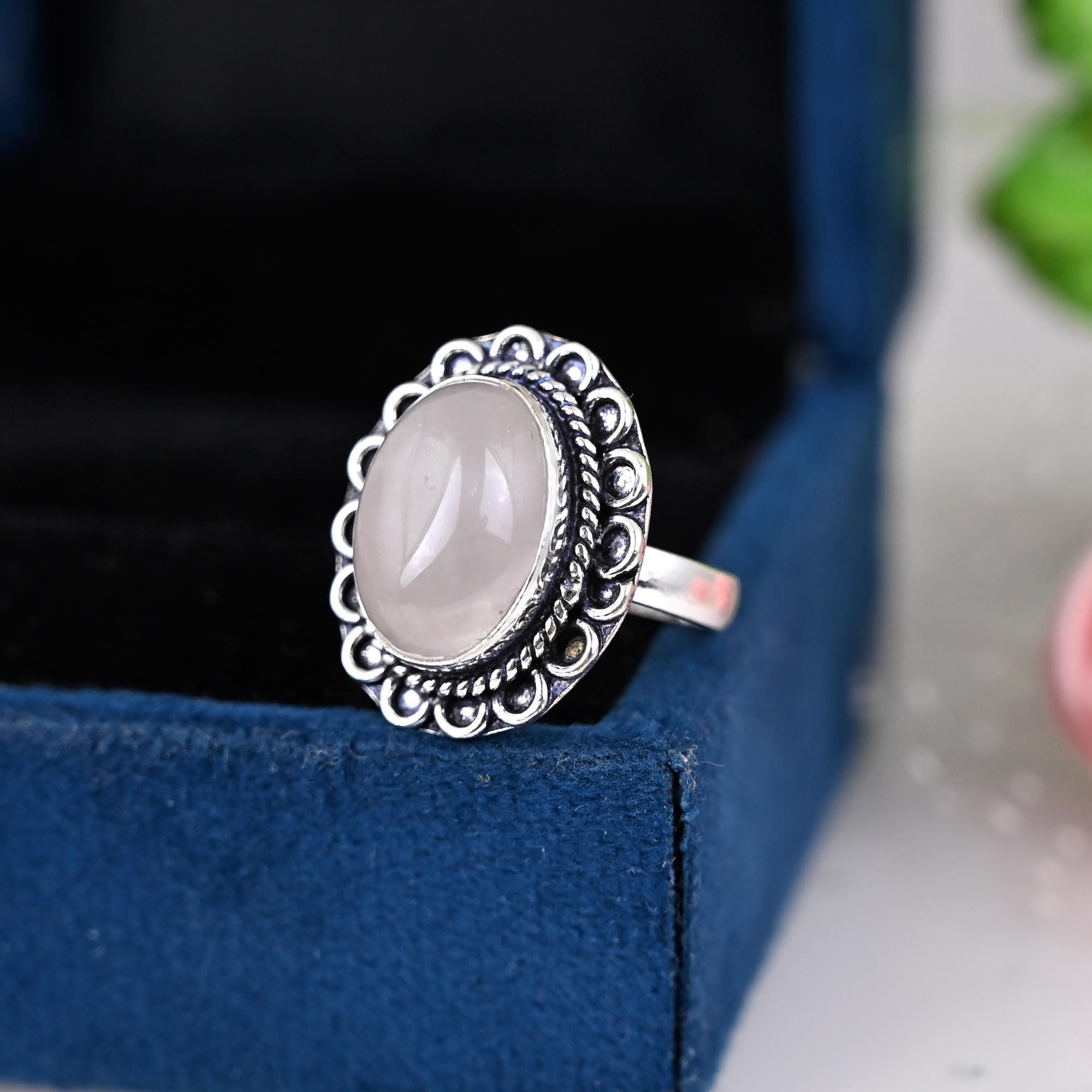 Rose Quartz Oval Ring, Gemstone, Natural, Sterling Silver 925, Boho, Dainty, Jewelry, Handmade, Beautiful,January, Birthstone