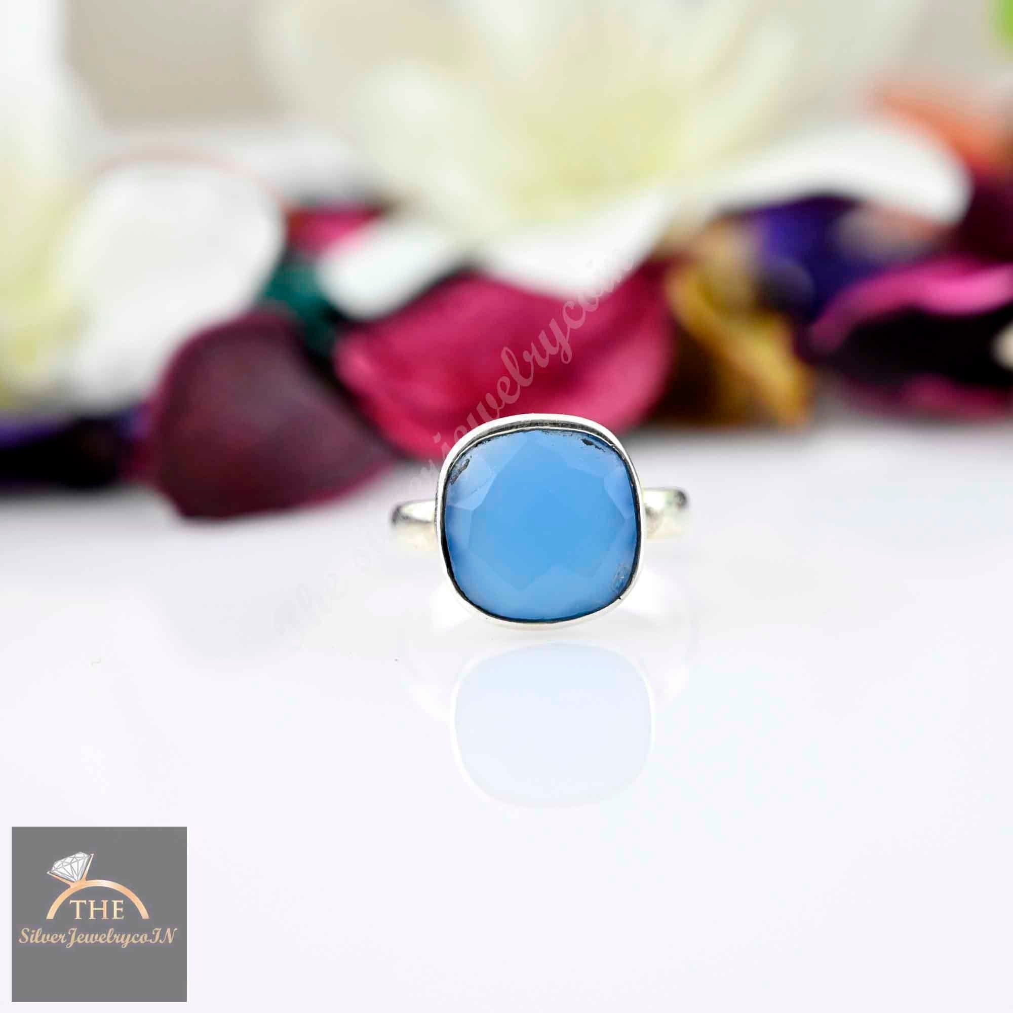 Aqua Chalcedony Ring, Cushion stackable rings, Chalcedony Ring, Everyday Ring, Gemstone Rings, 925 Silver Rings, Brides Gift, Elegant rings