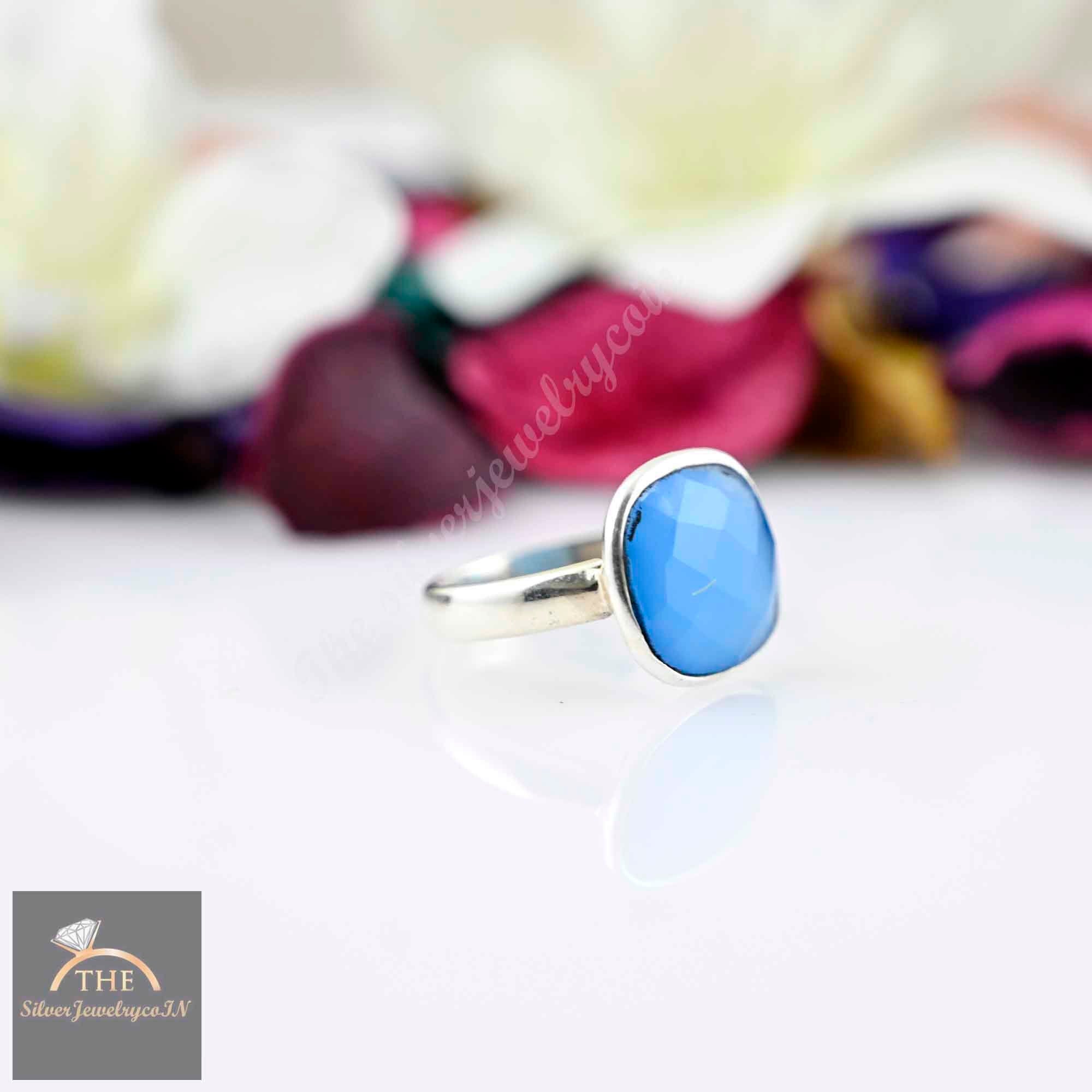 Aqua Chalcedony Ring, Cushion stackable rings, Chalcedony Ring, Everyday Ring, Gemstone Rings, 925 Silver Rings, Brides Gift, Elegant rings