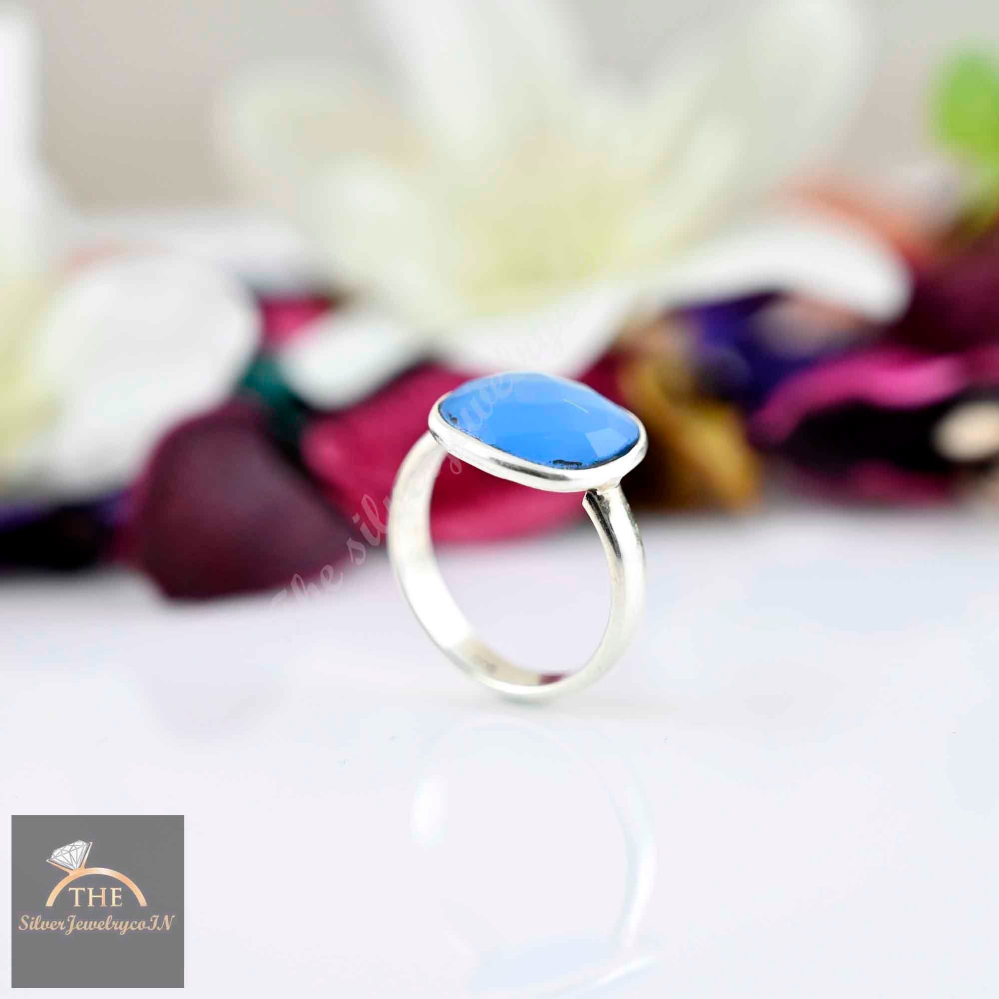 Aqua Chalcedony Ring, Cushion stackable rings, Chalcedony Ring, Everyday Ring, Gemstone Rings, 925 Silver Rings, Brides Gift, Elegant rings