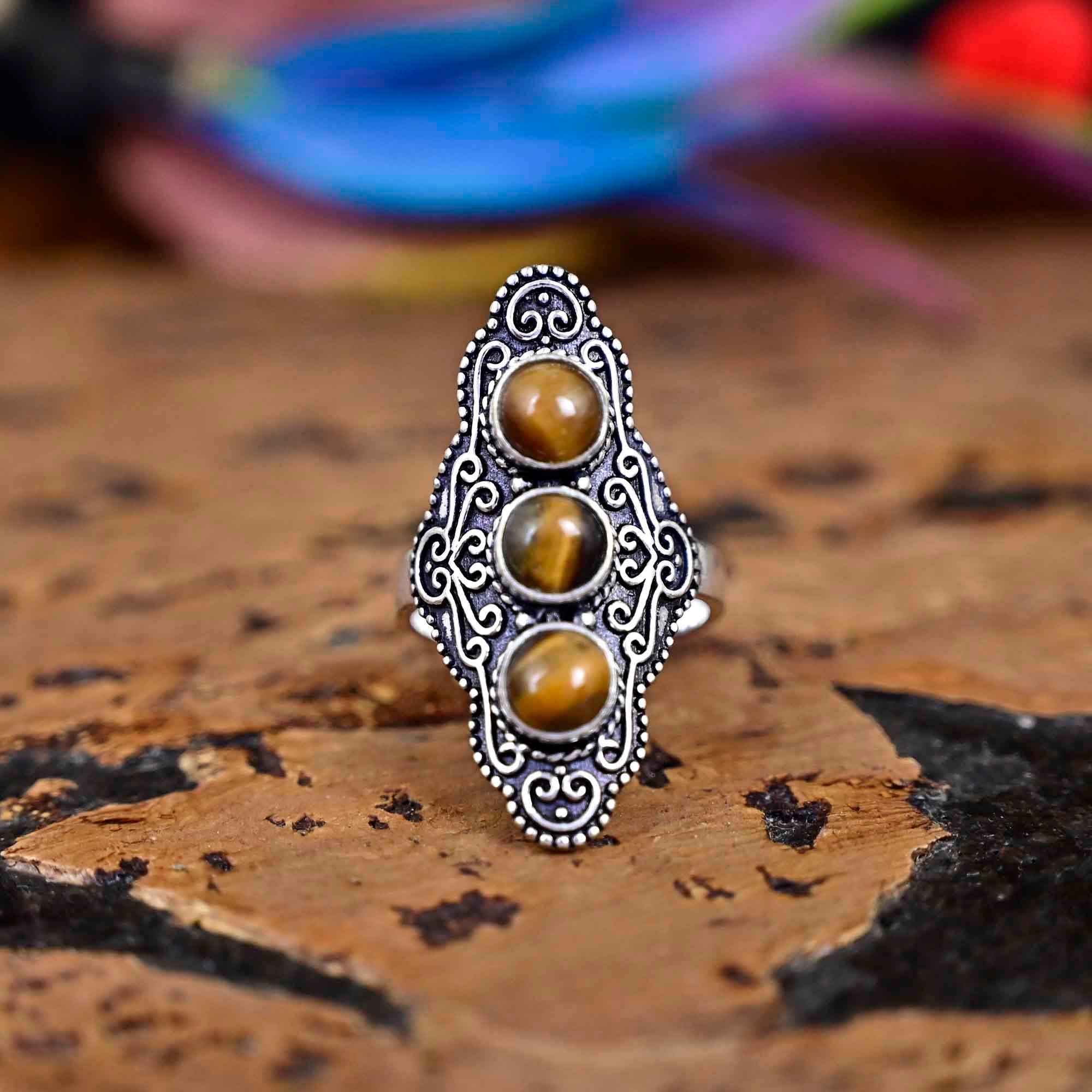 Silver Tiger Eye Ring, Tiger Eye Ring, Brown Tiger Eye, Gemstone Ring, boho simple ring, Stone of Protection, Tigers Eye Ring Everyday Ring,