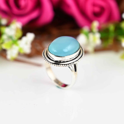 Aqua Chalcedony Ring, Sterling Silver Ring, Stacking Ring, Mom Gift, Birthstone, Gemstone Ring, Gift For Her, Chalcedony Ring, Birthday Gift