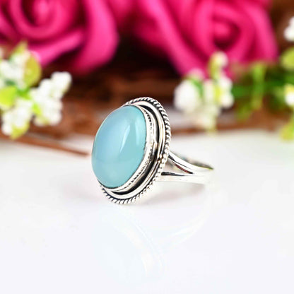 Aqua Chalcedony Ring, Sterling Silver Ring, Stacking Ring, Mom Gift, Birthstone, Gemstone Ring, Gift For Her, Chalcedony Ring, Birthday Gift