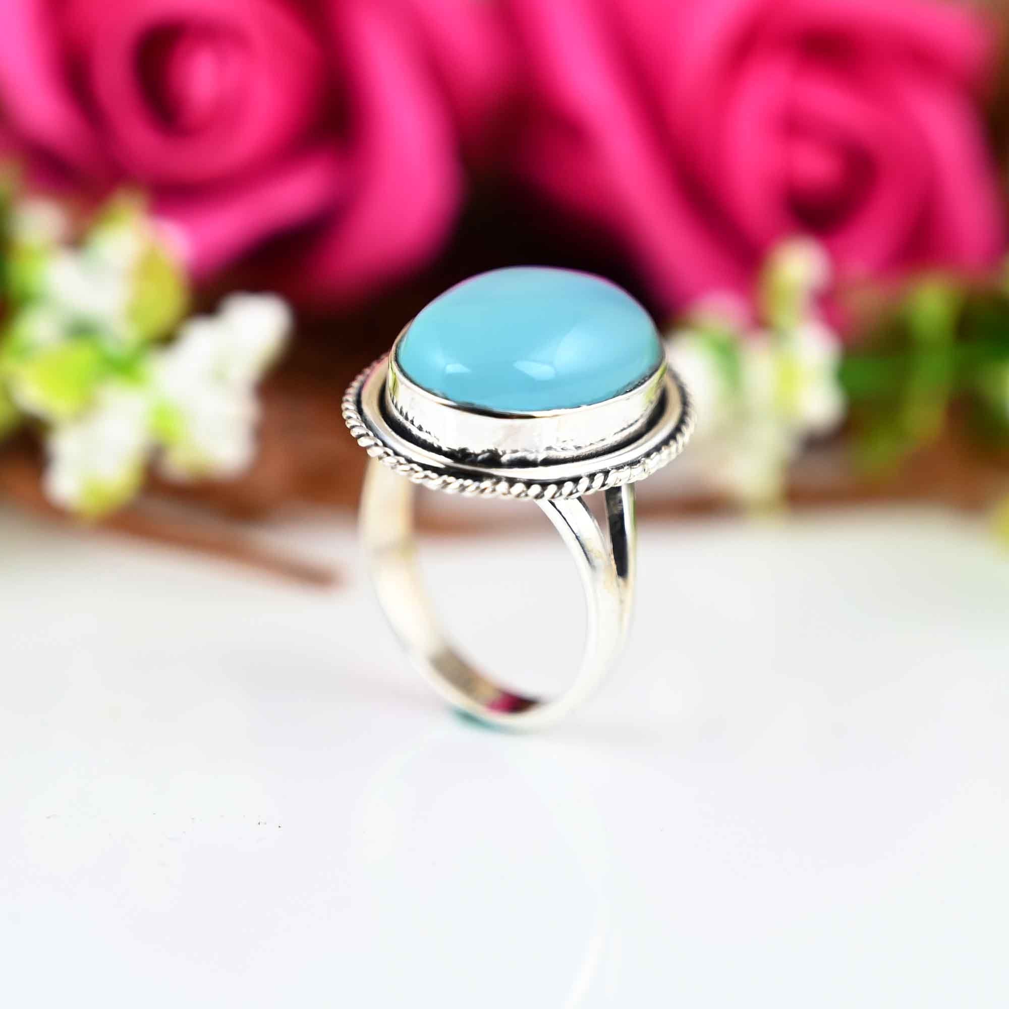 Aqua Chalcedony Ring, Sterling Silver Ring, Stacking Ring, Mom Gift, Birthstone, Gemstone Ring, Gift For Her, Chalcedony Ring, Birthday Gift