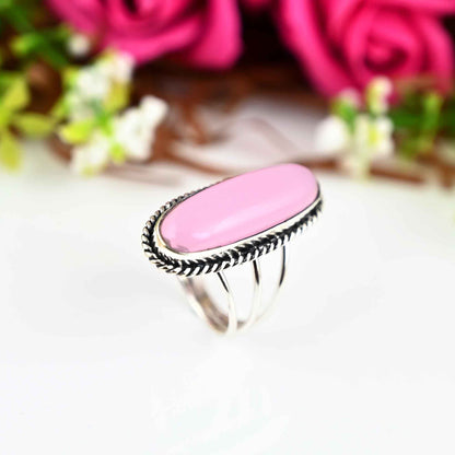 Big Stone Rose Quartz Ring, Sterling Silver Ring for Women, Statement Ring, Boho Ring, Large Gemstone Birthstone Bohemian Jewelry