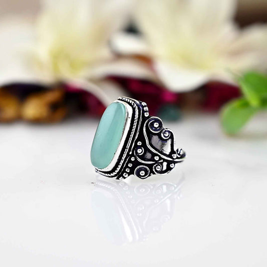 Aqua Chalcedony Ring, Boho Statement Ring, Sterling Silver Ring, Aqua Chalcedony Ring, Blue Stone Ring,  Women Ring, Ring