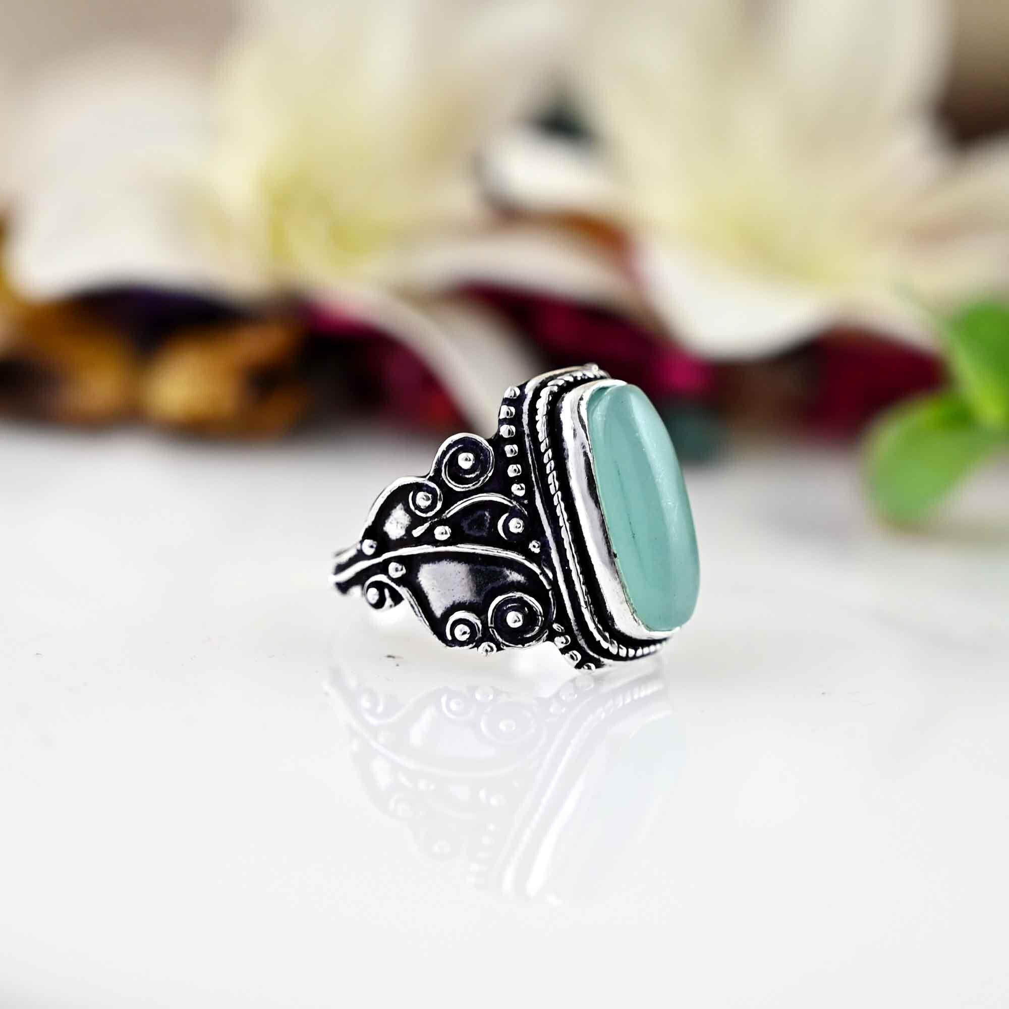 Aqua Chalcedony Ring, Boho Statement Ring, Sterling Silver Ring, Aqua Chalcedony Ring, Blue Stone Ring,  Women Ring, Ring