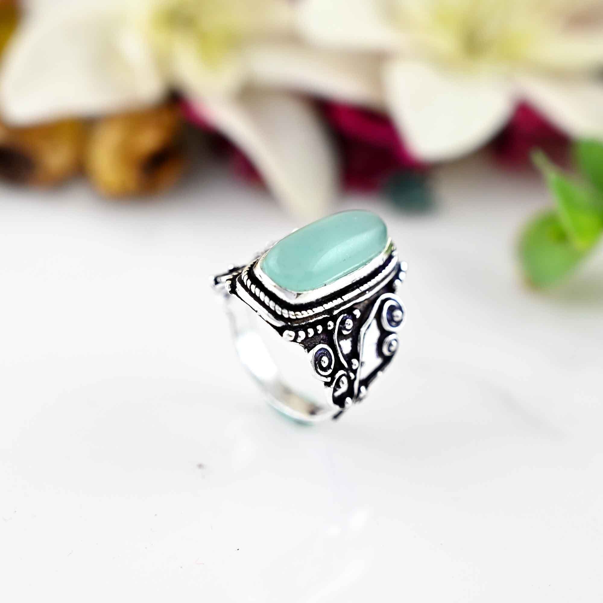Aqua Chalcedony Ring, Boho Statement Ring, Sterling Silver Ring, Aqua Chalcedony Ring, Blue Stone Ring,  Women Ring, Ring