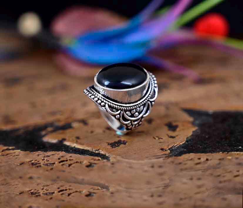 Big Black Tourmaline Ring Oval Gemstone Ring 925 Sterling Silver Ring Statement Ring Birthday Gift For Her Ring For Woman Boho Ring