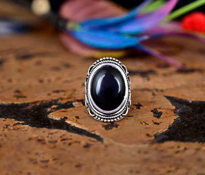 Big Black Tourmaline Ring Oval Gemstone Ring 925 Sterling Silver Ring Statement Ring Birthday Gift For Her Ring For Woman Boho Ring