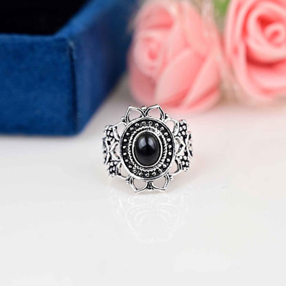 Filigree Ring - Black Obsidian Ring, 925 Sterling Silver Ring, Women Gift Ring, Gemstone Ring, Ring, Silver Ring, Obsidian Jewelry