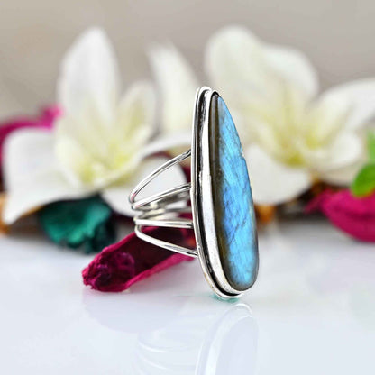Natural Labradorite Ring, Labradorite Silver Ring, Labradorite Ring, Labradorite Teardrop Ring, Labradorite Boho Ring, Anniversary Gift