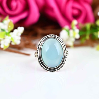 Aqua Chalcedony Ring, Sterling Silver Ring, Stacking Ring, Mom Gift, Birthstone, Gemstone Ring, Gift For Her, Chalcedony Ring, Birthday Gift