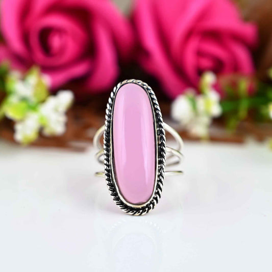 Big Stone Rose Quartz Ring, Sterling Silver Ring for Women, Statement Ring, Boho Ring, Large Gemstone Birthstone Bohemian Jewelry