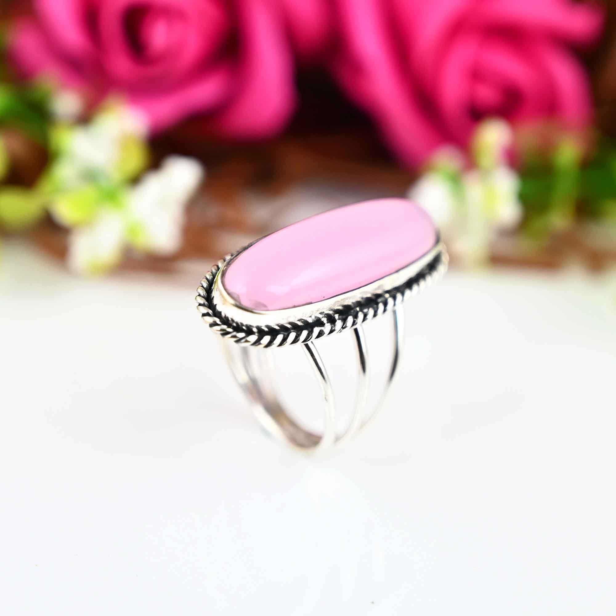Big Stone Rose Quartz Ring, Sterling Silver Ring for Women, Statement Ring, Boho Ring, Large Gemstone Birthstone Bohemian Jewelry