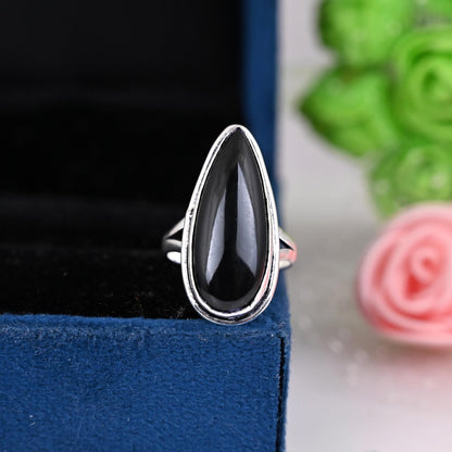 Black obsidian ring, 925 sterling silver ring, women gift ring, gemstone ring,  silver ring,  everyday ring, modern ring, minimalist ring