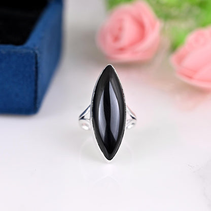 Black Obsidian Gemstone Ring, 925 Silver Large Ring, Obsidian Jewelry, Big Stone Ring, Gift For Her, Personalized Gift