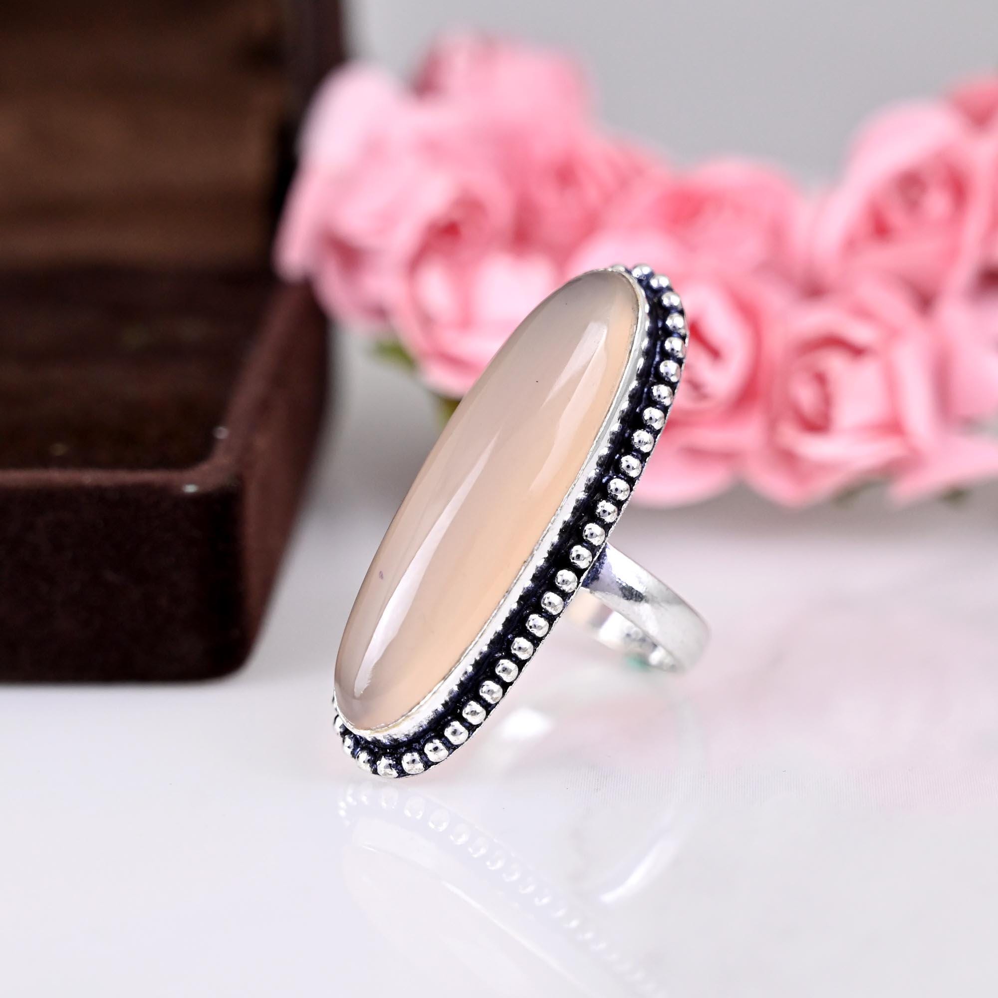 Rose Quartz Tear Drop Ring, Gemstone,  Natural, Sterling Silver 925, Boho, Dainty, Jewelry, Handmade, Beautiful,January, Birthstone