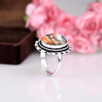 Oyster Copper Turquoise Ring for Women, Sterling Silver Ring, Boho Jewelry, Oval Stone Ring, Statement Ring Delicate Ring, Gift For Her,