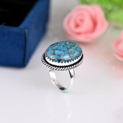 Copper Turquoise Ring, Oval Turquoise Ring, Handmade Ring, Oval Shape, Gemstone Ring, December Birthstone