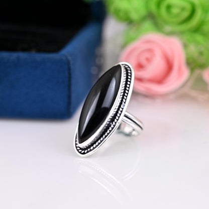 Genuine Black Onyx Ring Black Onyx Statement Ring For Women Black Stone Onyx Ring in Silver Huge Marquise Ring Minimalist Rings,