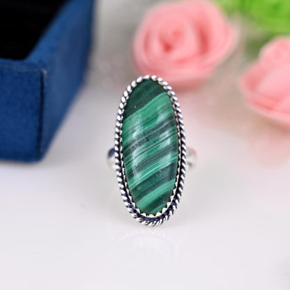 Real Malachite Ring, Malachite Ring for Men, Oval Malachite Ring, Handmade Malachite Ring for Women, 925 Sterling Silver Ring, Promise Ring