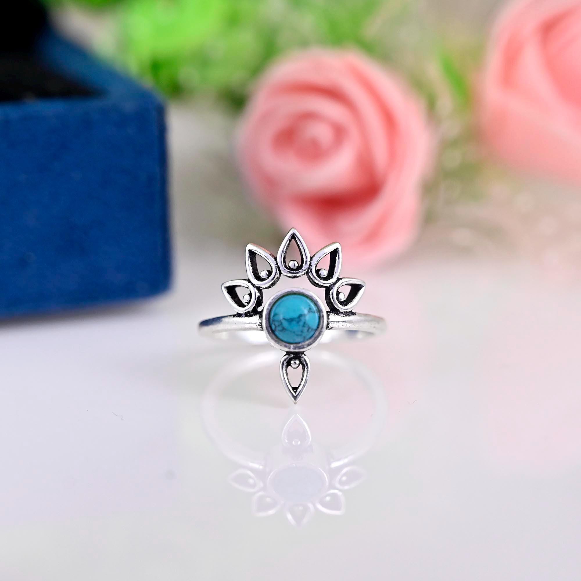 Dainty Turquoise Ring, Boho Rings, Crown Ring, Turquoise Statement Ring, Crown Stacking Ring, Stackable Turquoise Ring Bridesmaid gift