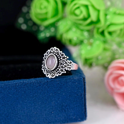 Natural Rose quartz statement ring, Pink Rose Quartz ring, Rose Quartz love ring Women, Pink quartz ring in silver, Unique fashion ring