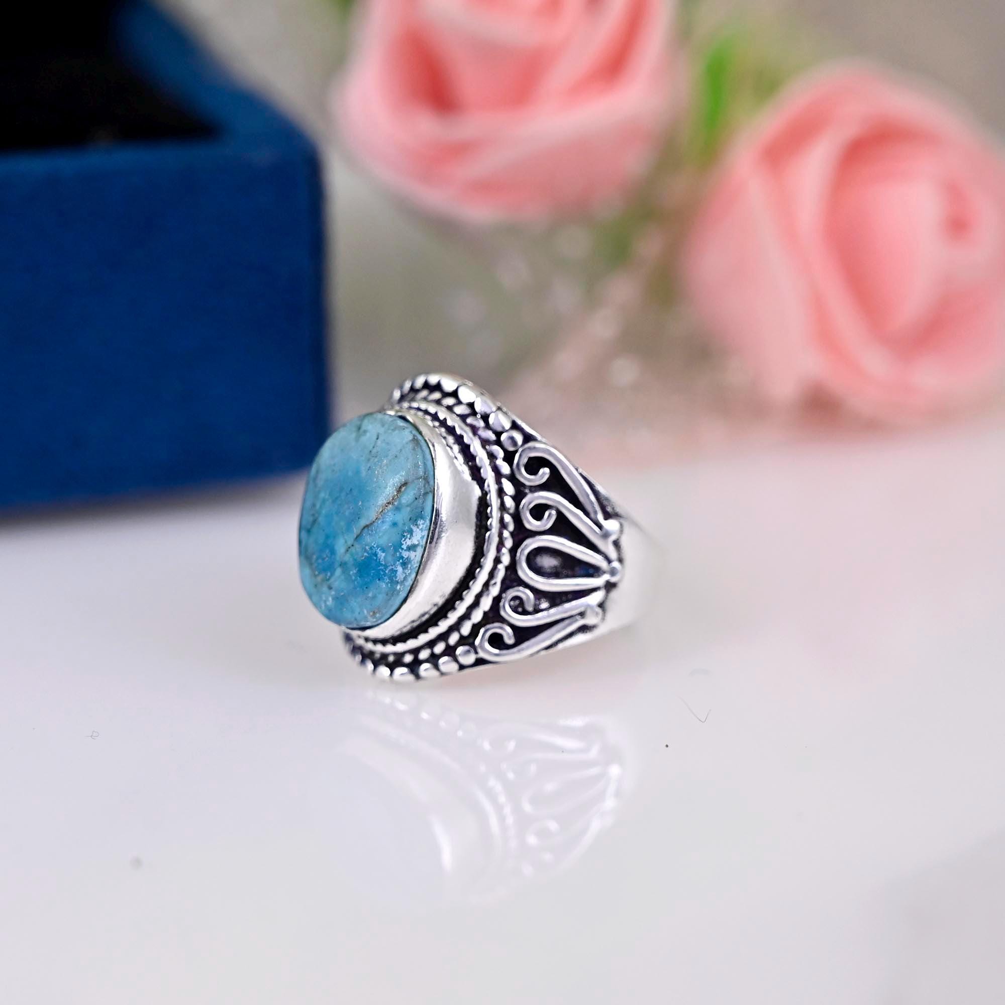 Boho Turquoise Ring, Sterling Silver Ring, Statement Rings, Gemstone Stone Ring, Rings for Women, Mother's Day Gift Bohemian Jewelry,