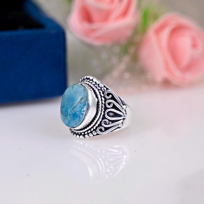 Boho Turquoise Ring, Sterling Silver Ring, Statement Rings, Gemstone Stone Ring, Rings for Women, Mother's Day Gift Bohemian Jewelry,
