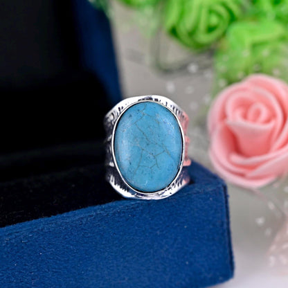 Boho Turquoise Ring, Sterling Silver Ring for Women, Statement Ring, Big Stone Gemstone Ring, Chunky Ring, Bohemian Jewelry, Gifts For Her