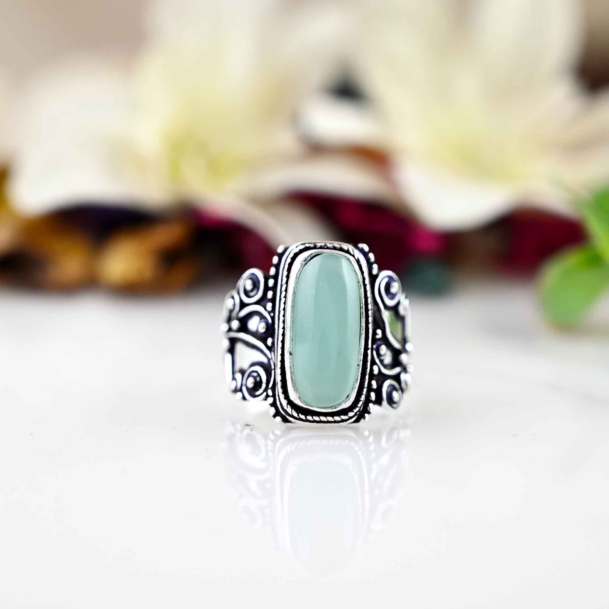 Aqua Chalcedony Ring, Boho Statement Ring, Sterling Silver Ring, Aqua Chalcedony Ring, Blue Stone Ring,  Women Ring, Ring