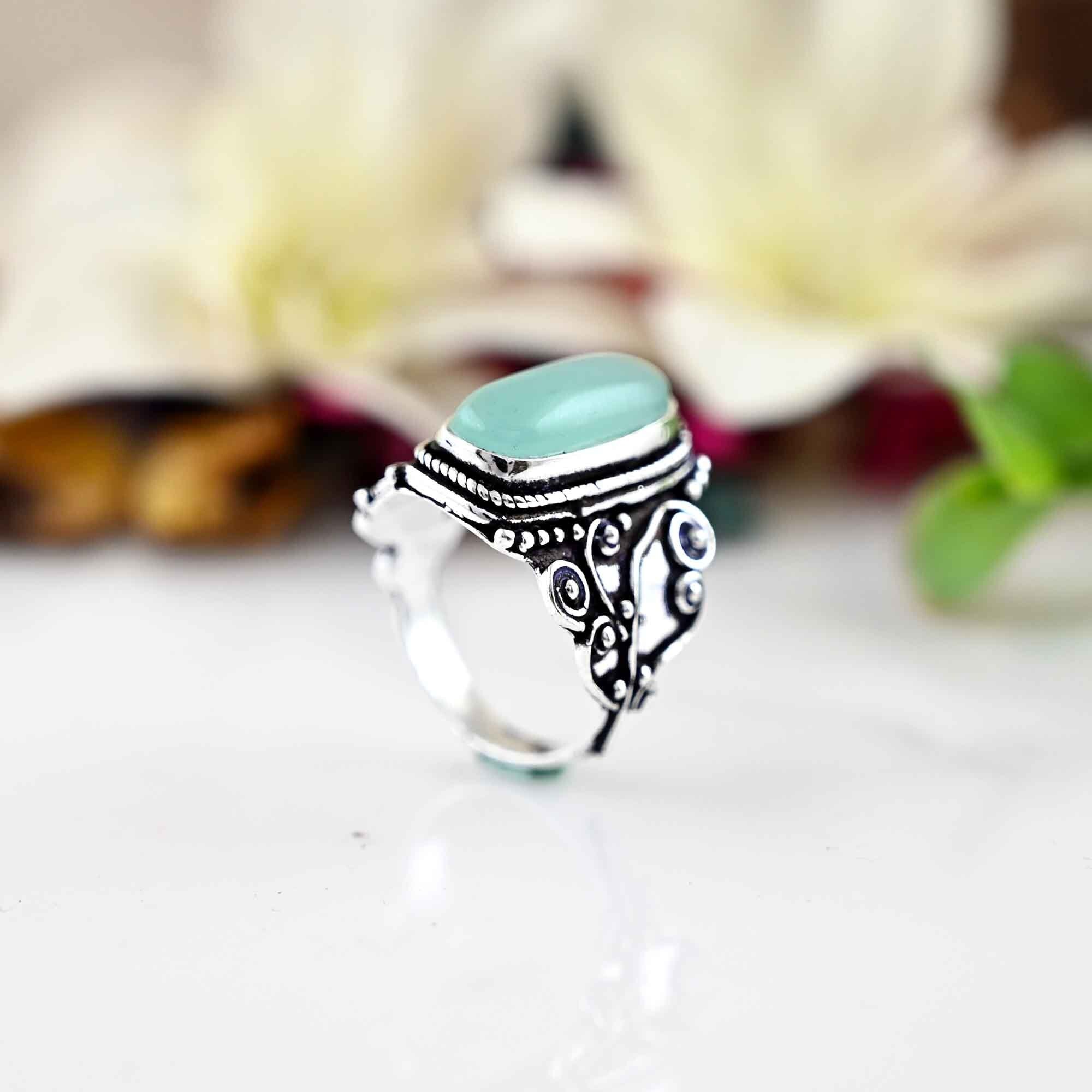 Aqua Chalcedony Ring, Boho Statement Ring, Sterling Silver Ring, Aqua Chalcedony Ring, Blue Stone Ring,  Women Ring, Ring