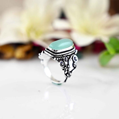 Aqua Chalcedony Ring, Boho Statement Ring, Sterling Silver Ring, Aqua Chalcedony Ring, Blue Stone Ring,  Women Ring, Ring
