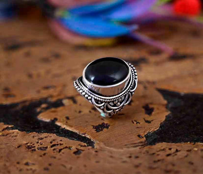 Big Black Tourmaline Ring Oval Gemstone Ring 925 Sterling Silver Ring Statement Ring Birthday Gift For Her Ring For Woman Boho Ring