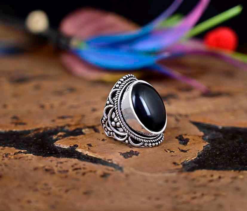 Big Black Tourmaline Ring Oval Gemstone Ring 925 Sterling Silver Ring Statement Ring Birthday Gift For Her Ring For Woman Boho Ring