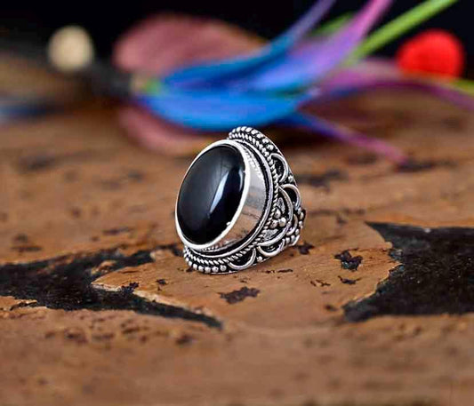 Big Black Tourmaline Ring Oval Gemstone Ring 925 Sterling Silver Ring Statement Ring Birthday Gift For Her Ring For Woman Boho Ring