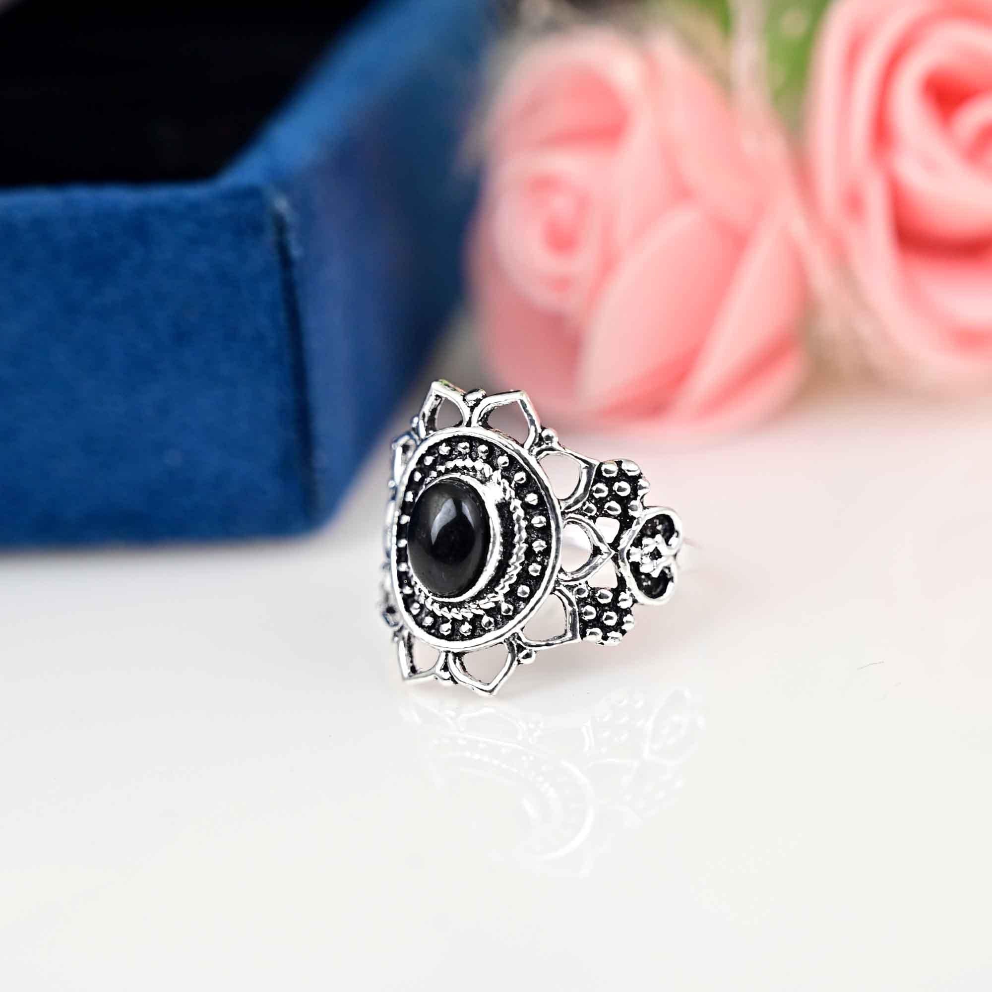 Filigree Ring - Black Obsidian Ring, 925 Sterling Silver Ring, Women Gift Ring, Gemstone Ring, Ring, Silver Ring, Obsidian Jewelry