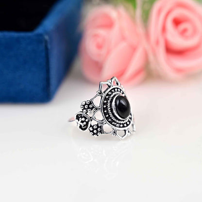 Filigree Ring - Black Obsidian Ring, 925 Sterling Silver Ring, Women Gift Ring, Gemstone Ring, Ring, Silver Ring, Obsidian Jewelry