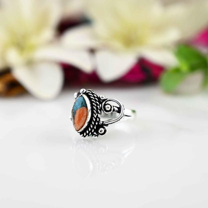 Copper Oyster Turquoise Ring Sterling Silver Ring, 5x10mm Marquise Oyster Turquoise Ring, Turquoise Silver Ring, Gemstone Ring, Gift For Her